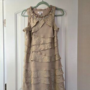 Dress Barn, Champagne color, beaded dress, size 10
